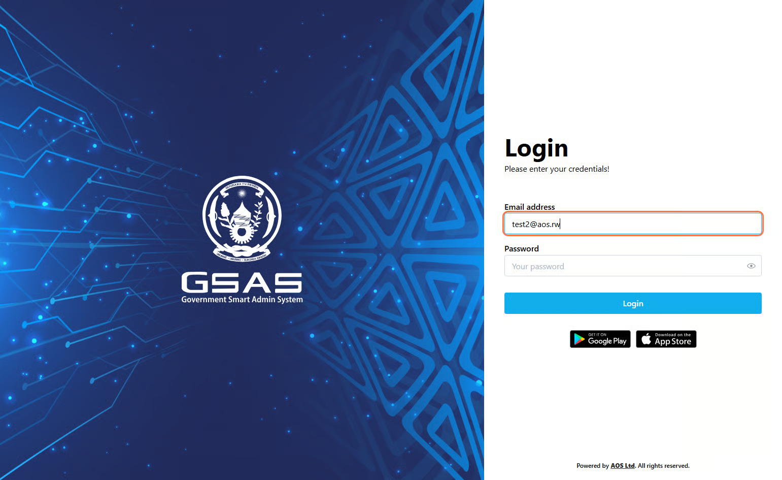 Email field on the login screen