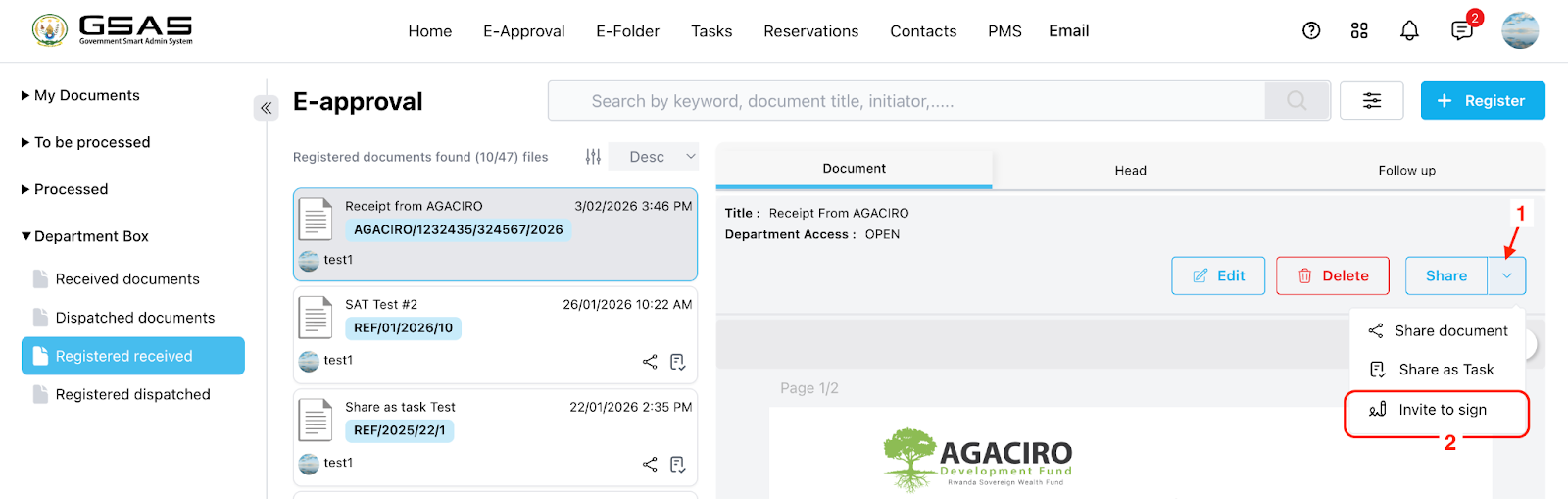 Invite to Sign option