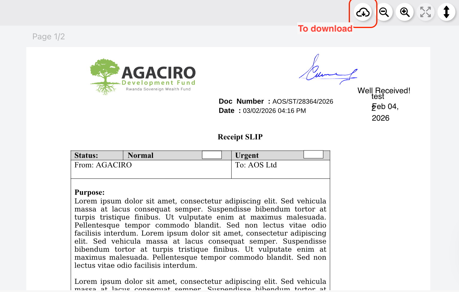 Completed document view