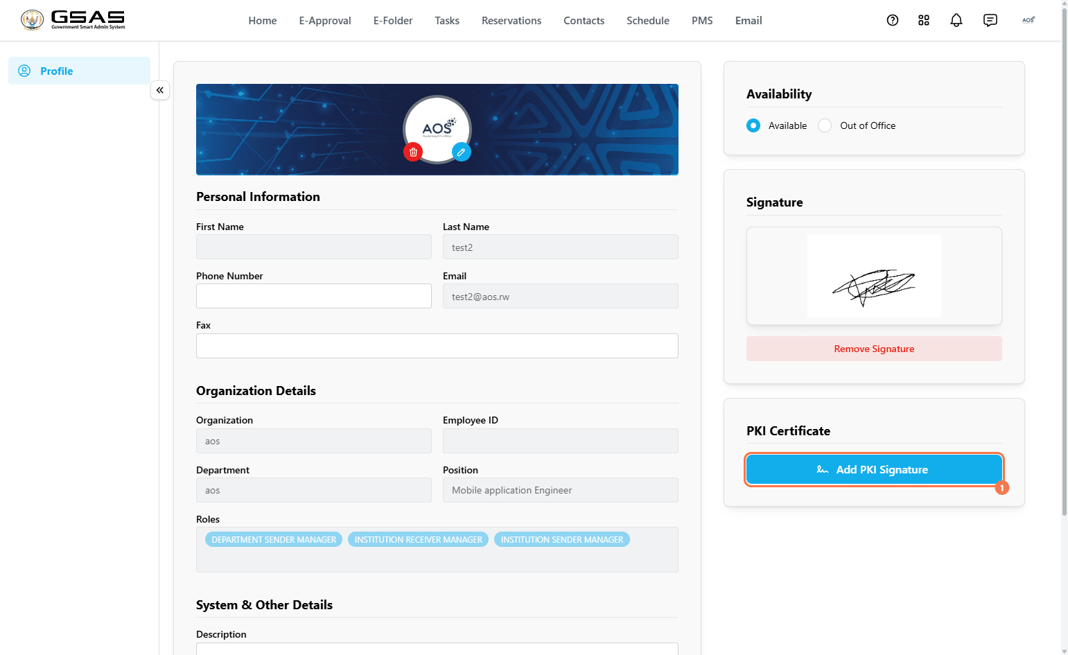 Add PKI Signature button