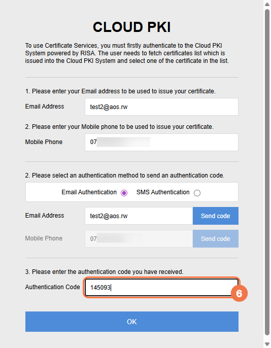 Enter auth code