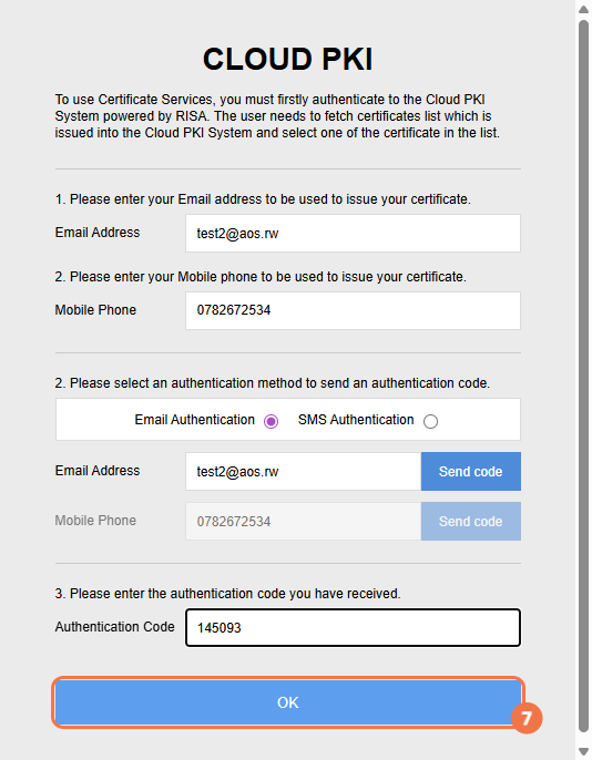 Auth code confirmed