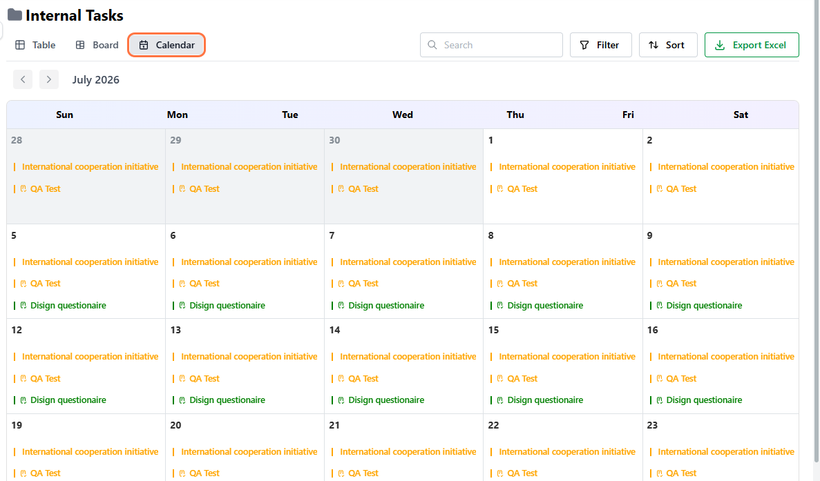 Assigned To Me calendar view